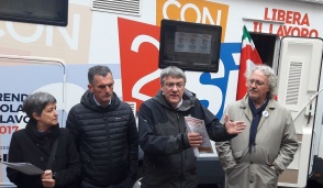 Il segretario della Fiom-Cgil Maurizio Landini a Cuorgnè