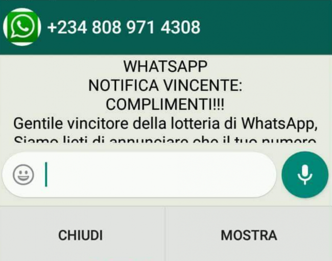 Lotteria Whatsapp, attenzione all’ennesimo falso