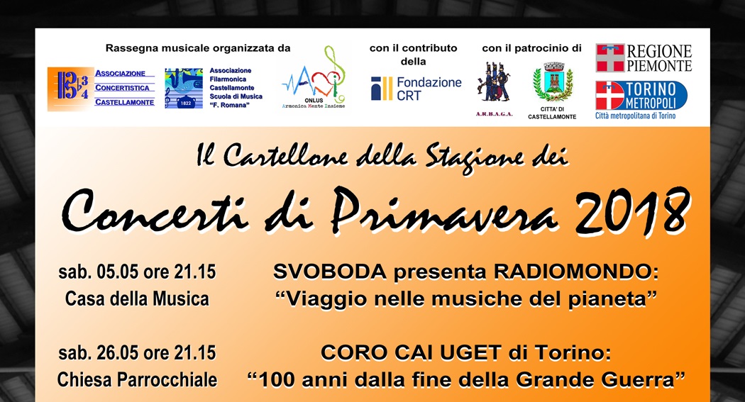 Concerti di Primavera 2018 con sei spettacoli tra maggio e giugno