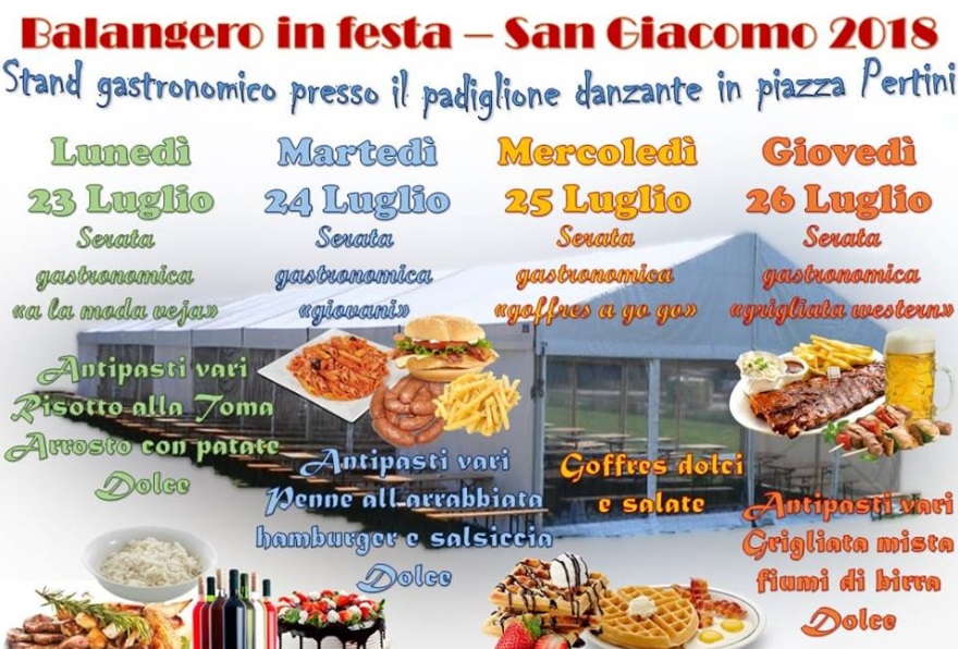 San Giacomo 2018 Balangero in festa con buon cibo e ottima musica