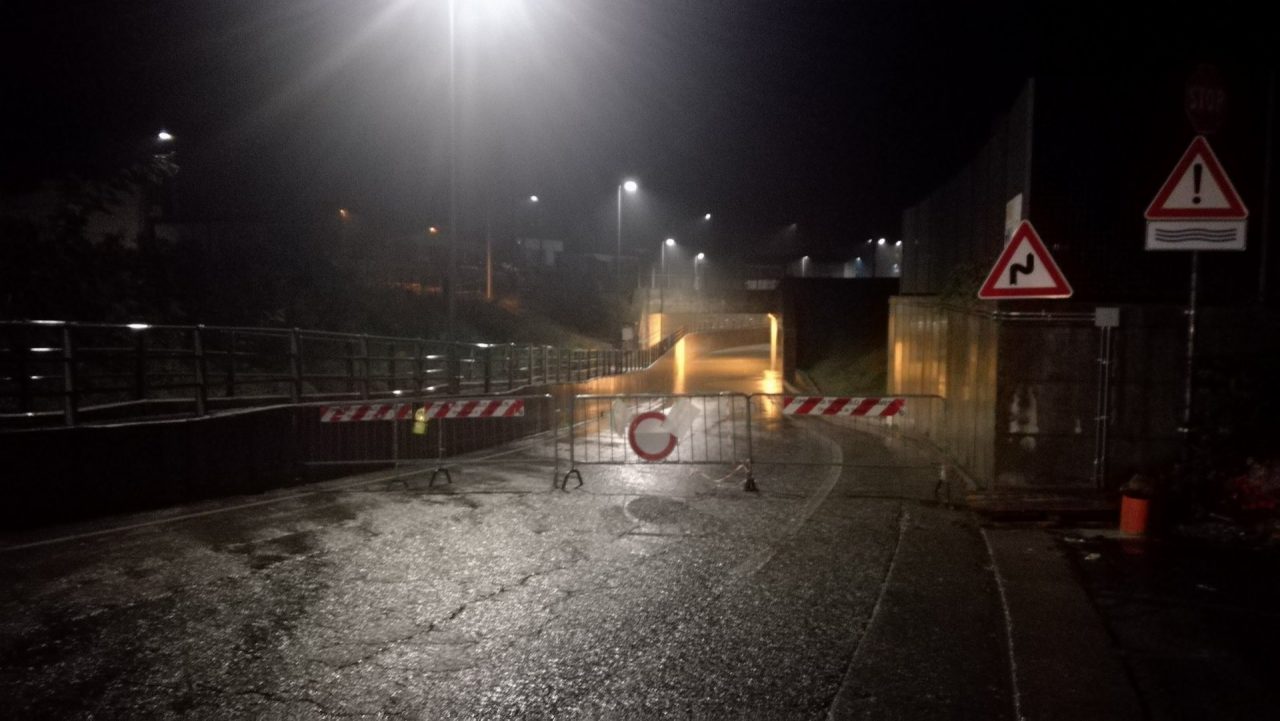 Pioggia intensa sul Canavese: sottopasso di Rivarolo chiuso