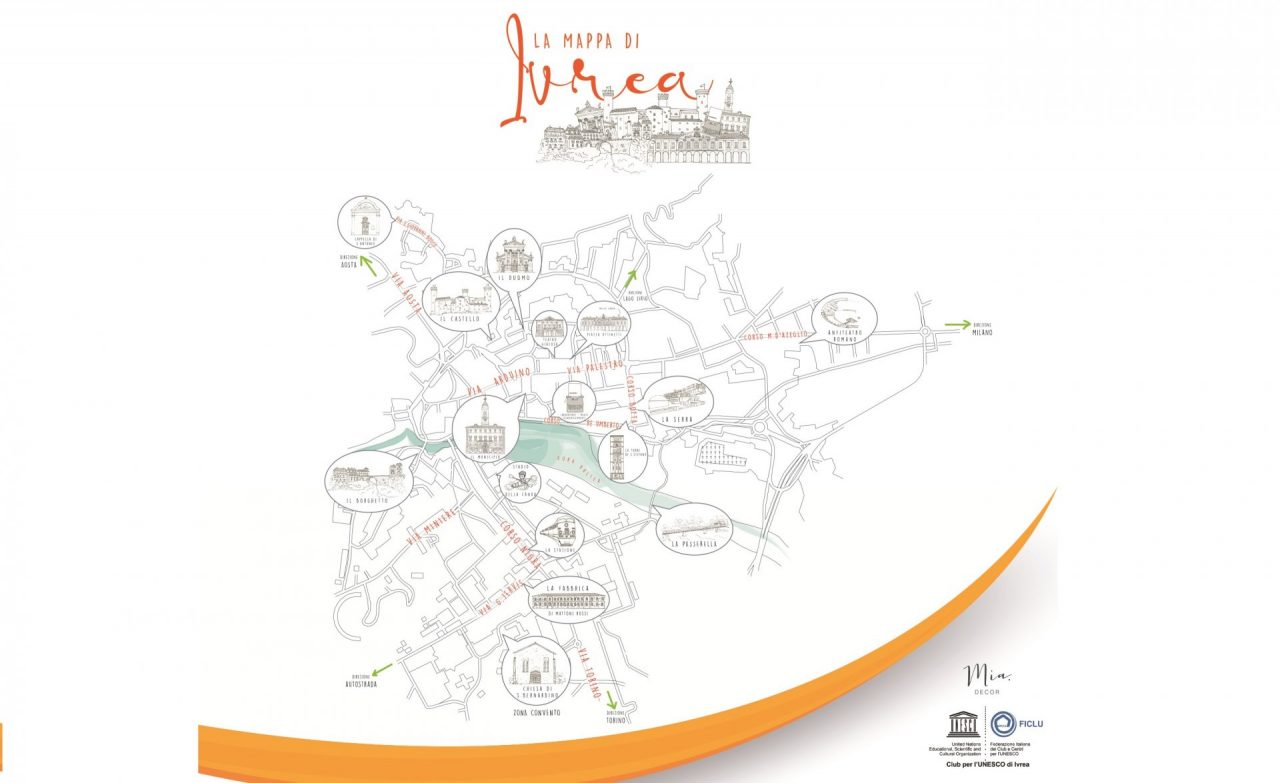 Mappa di Ivrea per andare alla scoperta del patrimonio Unesco