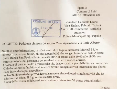 Petizione per chiudere almeno il sabato via Carlo Alberto a Leini
