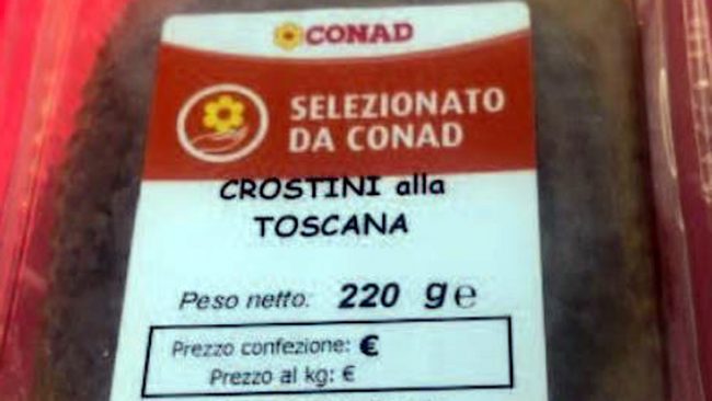 Plastica nei Crostini alla Toscana, Conad ritira intero lotto