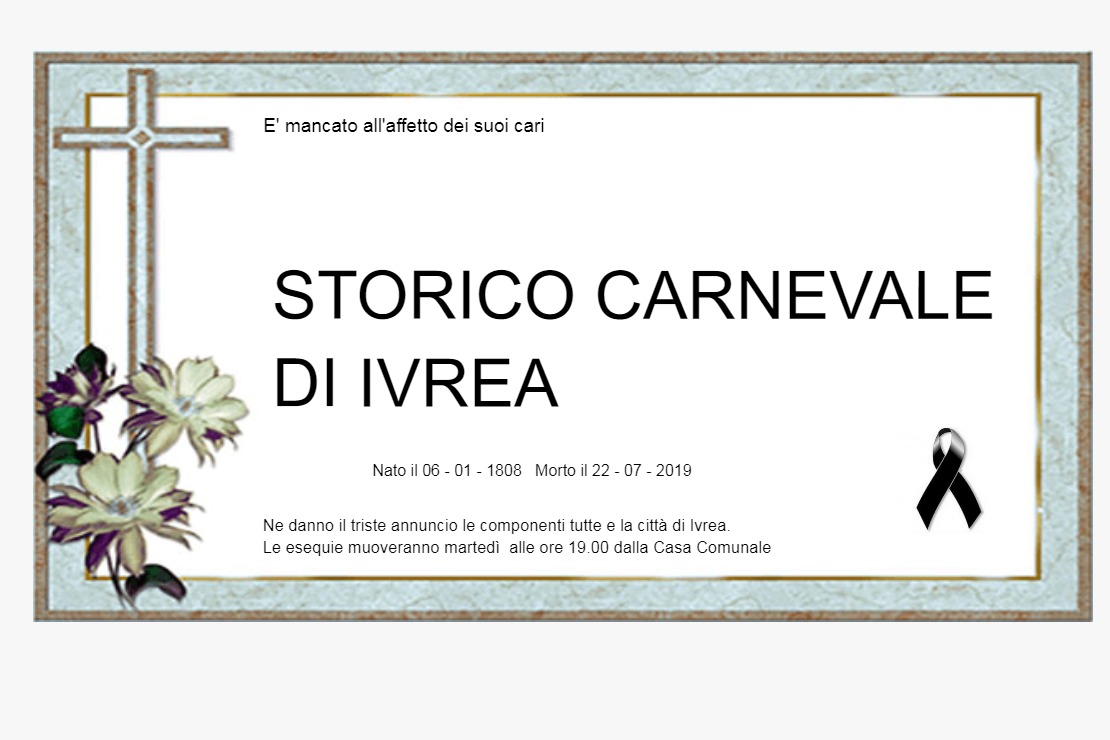Funerale del Carnevale di Ivrea martedì 30 luglio in municipio