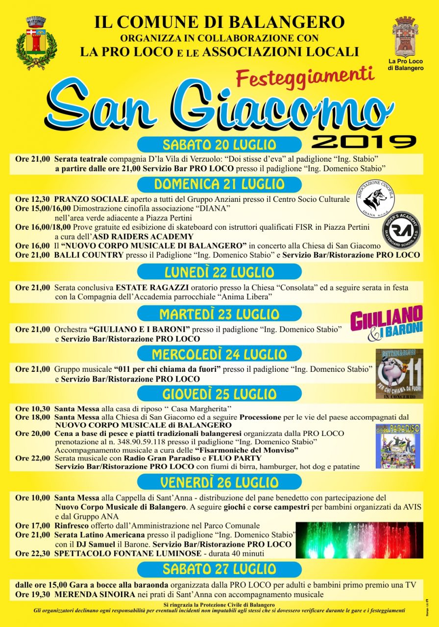 Balangero: al via la patronale, ecco il programma di San Giacomo