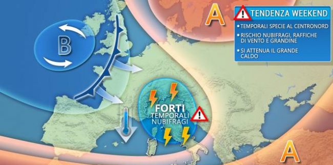 Meteo: violenti temporali in arrivo nel fine settimana