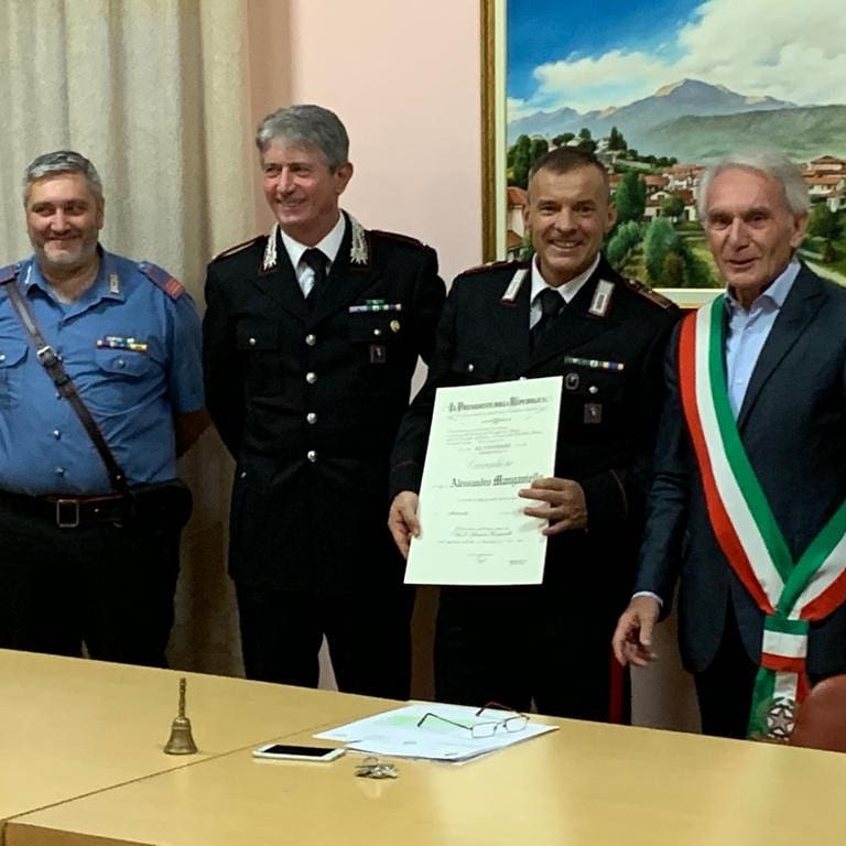 Attestato di Cavaliere al Merito della Repubblica Italiana all’appuntato scelto Alessandro Manganiello