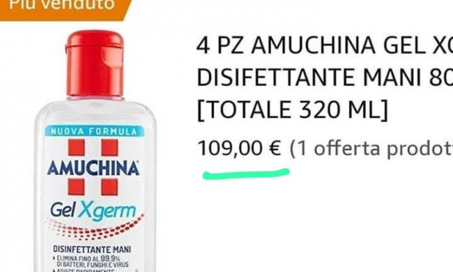 Coronavirus, Amuchina come l’oro: venduta a prezzi folli, raggiunti i 109 euro