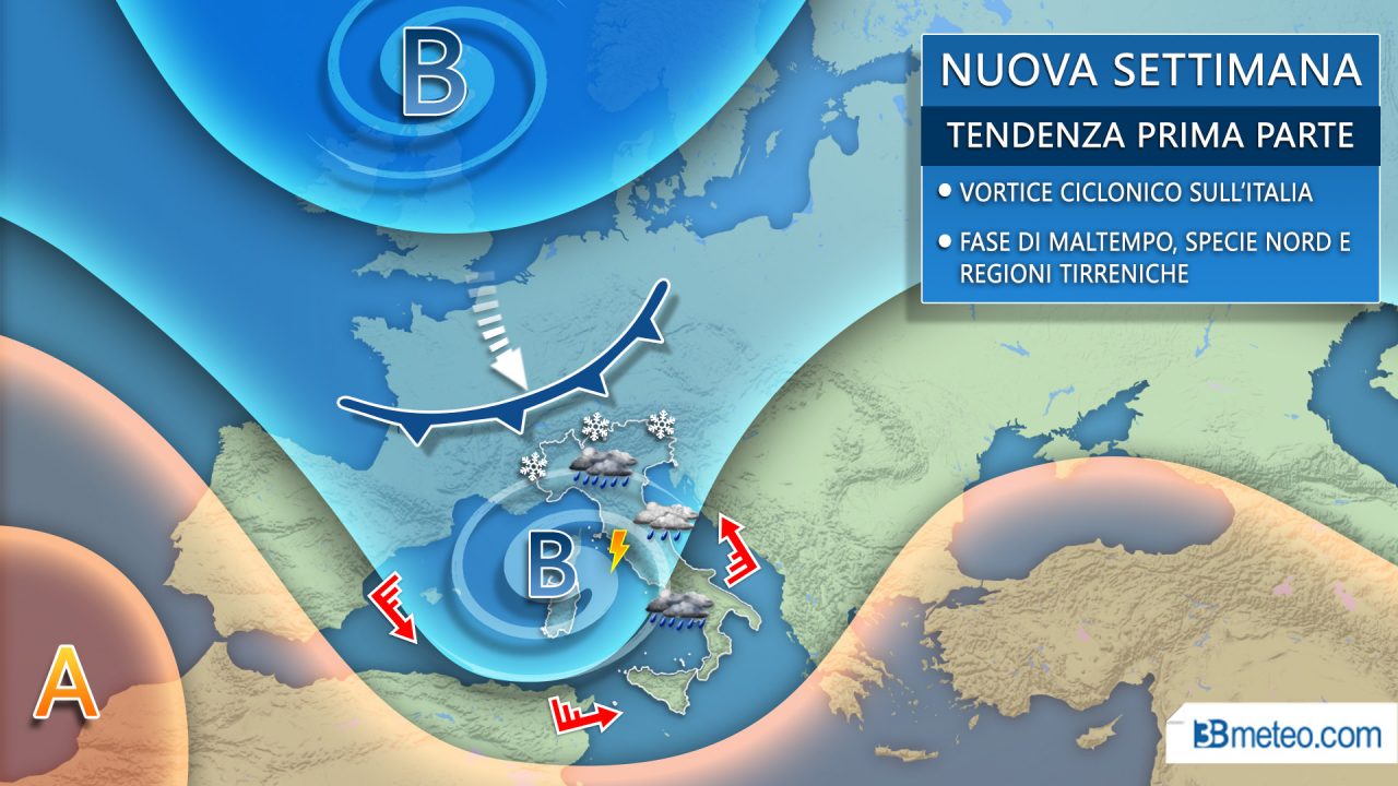 Meteo: veloce perturbazione nel weekend, da lunedì vortice ciclonico