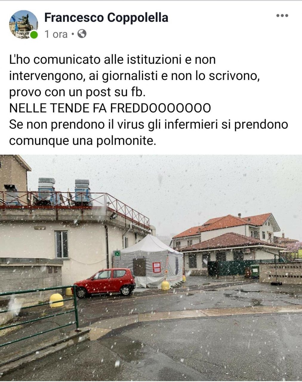 Emergenza Coronavirus, infermieri al freddo rischiano una polmonite
