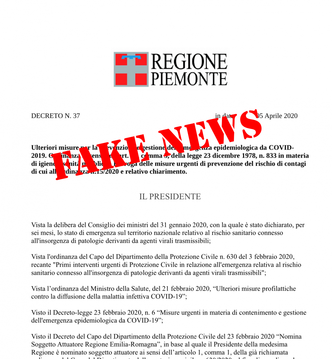 Falsa ordinanza della Regione Piemonte, attenzione alle fake news