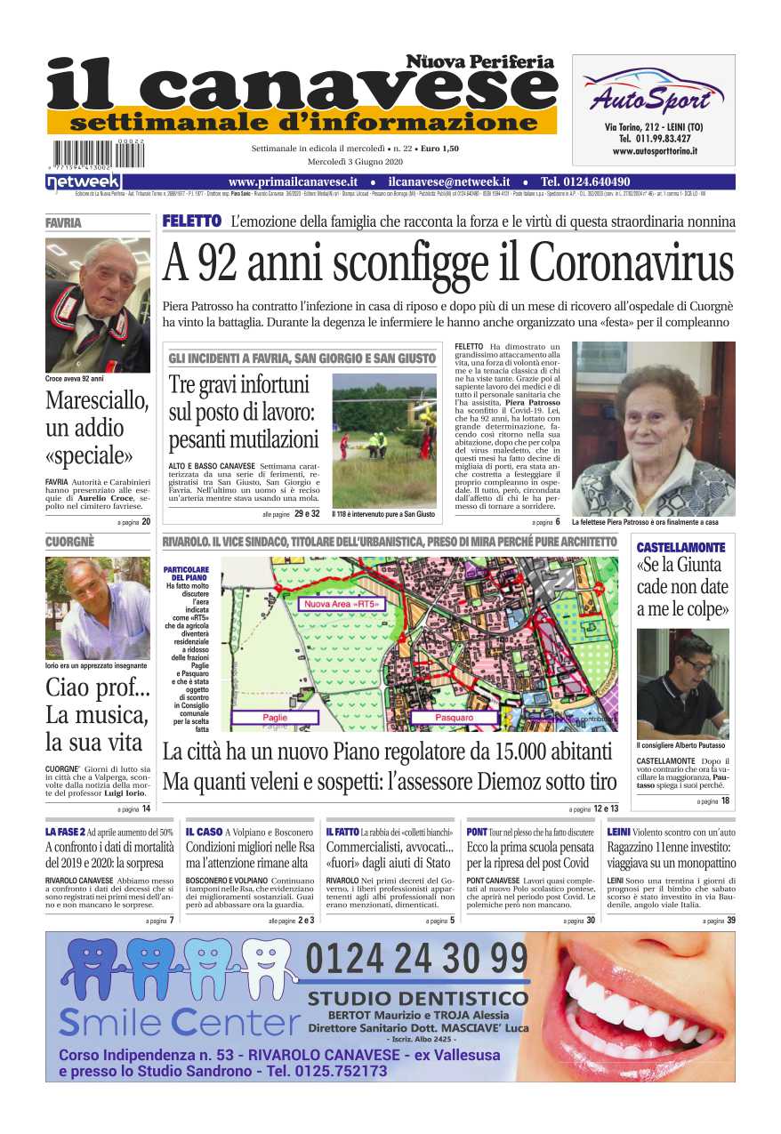 Il Canavese – edizione Rivarolo (del 03 giugno) in edicola. Ecco la prima pagina