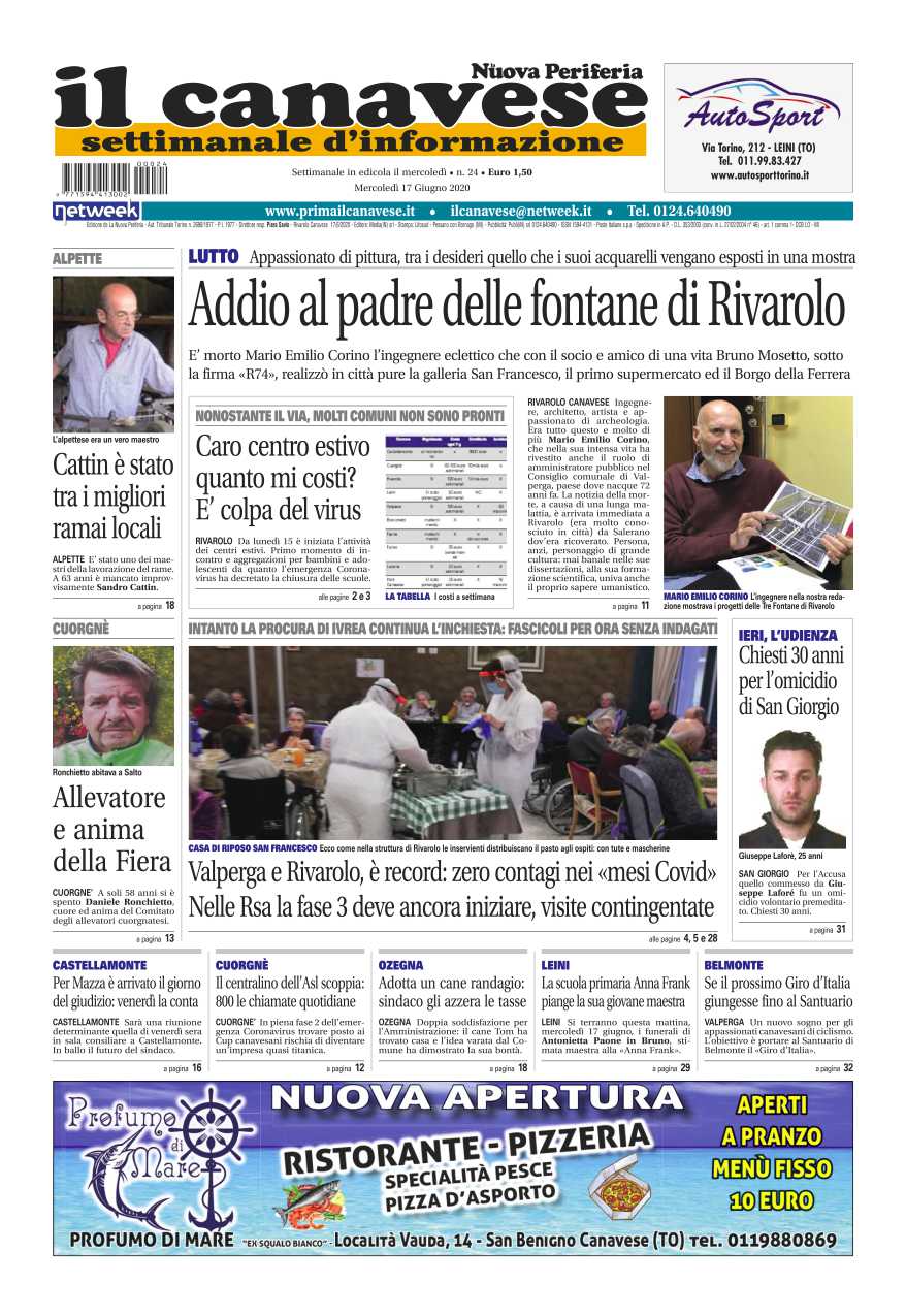 Il Canavese – edizione Rivarolo (del 17 giugno) in edicola. Ecco la prima pagina