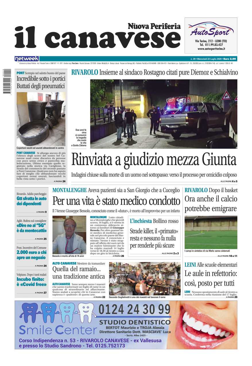 Il Canavese – edizione Rivarolo (del 22 luglio) in edicola. Ecco la prima pagina