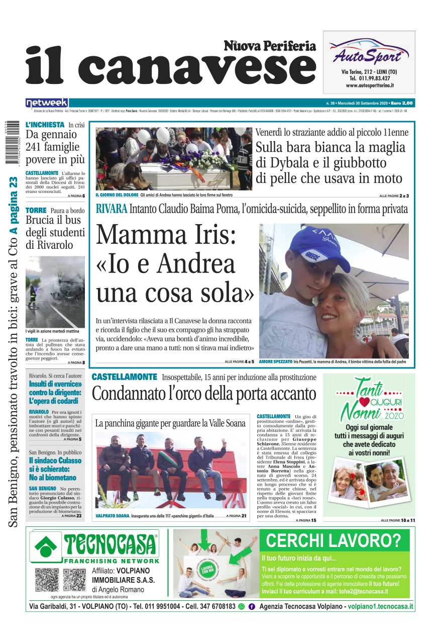 Il Canavese – edizione Rivarolo (del 30 settembre) in edicola. Ecco la prima pagina