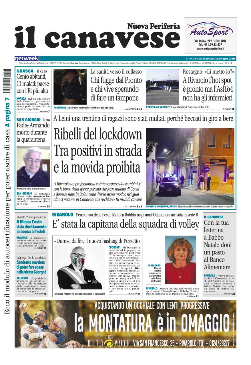 Il Canavese – edizione Rivarolo (dell’11 novembre) in edicola. Ecco la prima pagina