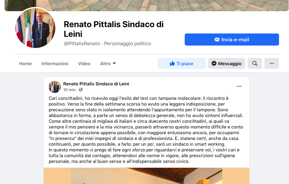 Pittalis positivo il sindaco di Leinì ha il Covid