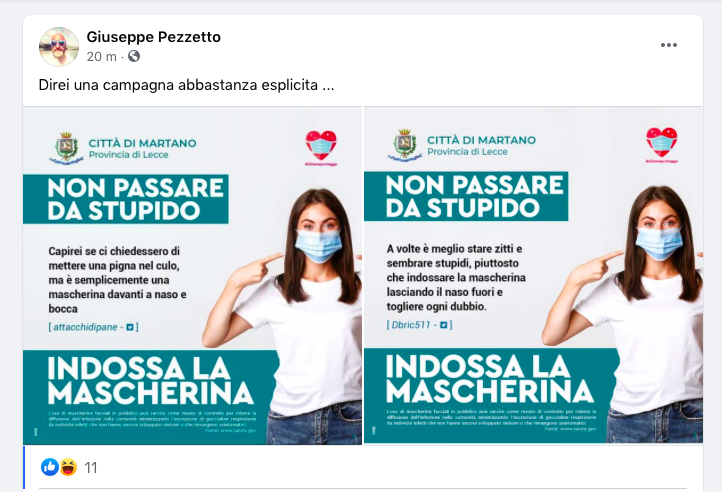 Mascherine e pigne nel … Pezzetto rilancia il post