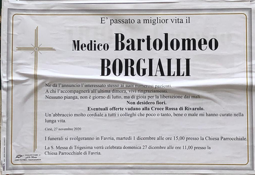 Addio Al Dottor Bartolomeo Borgialli Sui Manifesti Ha Scritto Nessuno Pianga Non E Giorno Di Lutto