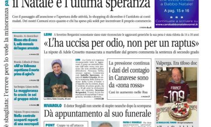 Il Canavese – edizione Rivarolo (del 02 dicembre) in edicola. Ecco la prima pagina