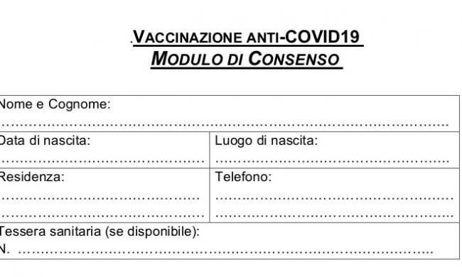Vaccino Covid, ecco il modulo per il consenso