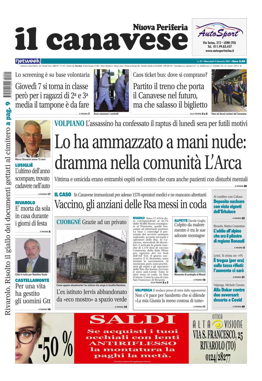 Il Canavese – edizione Rivarolo (del 06 gennaio) in edicola. Ecco la prima pagina