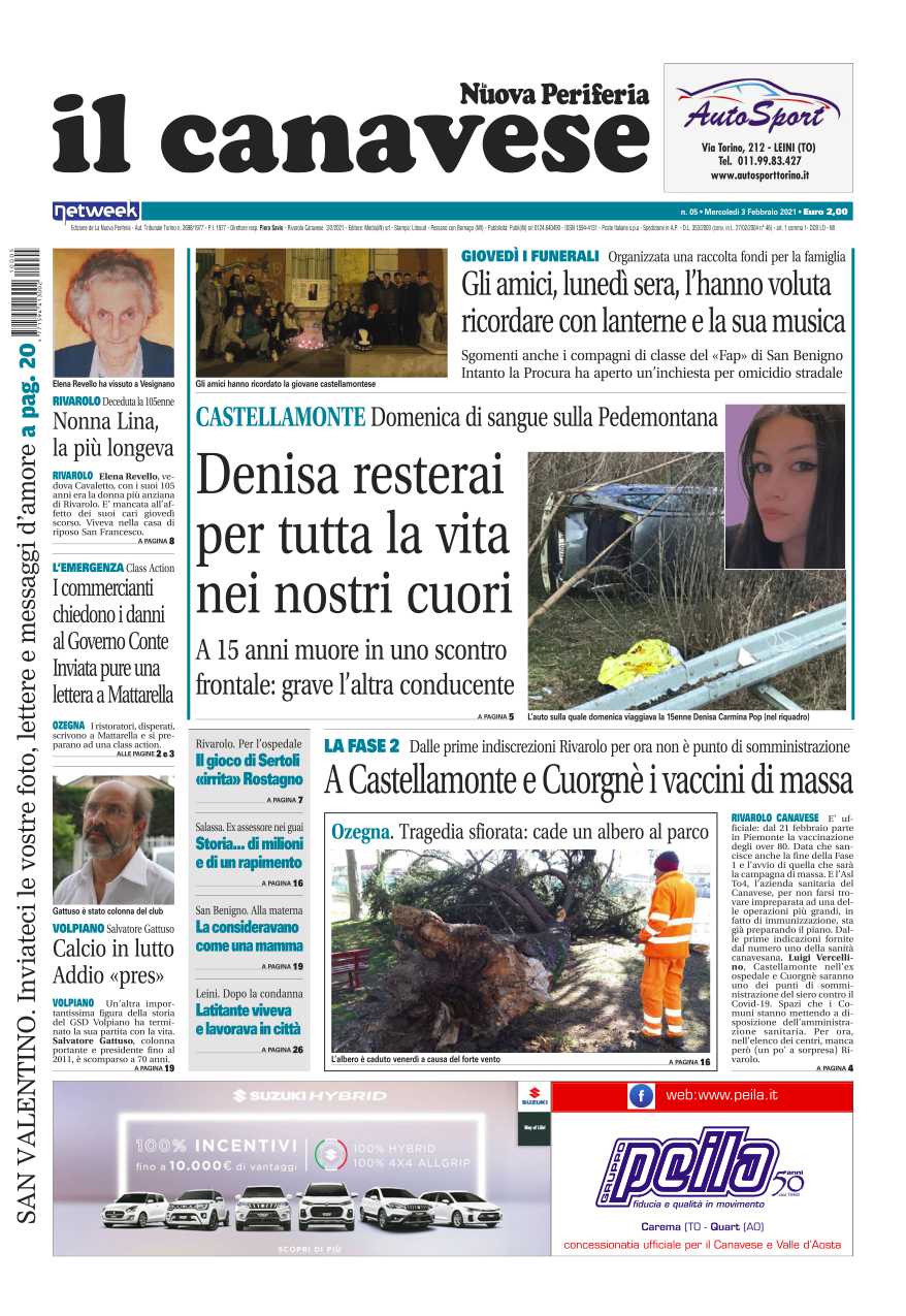 Il Canavese – edizione Rivarolo (del 03 febbraio) in edicola. Ecco la prima pagina