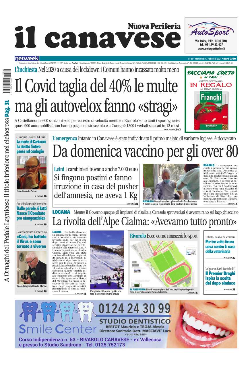 Il Canavese – edizione Rivarolo (del 17 febbraio) in edicola. Ecco la prima pagina