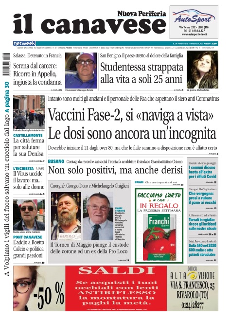 Il Canavese – edizione Rivarolo (del 10 febbraio) in edicola. Ecco la prima pagina