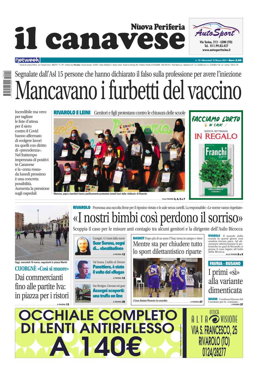 Il Canavese – edizione Rivarolo (del 10 marzo) in edicola. Ecco la prima pagina
