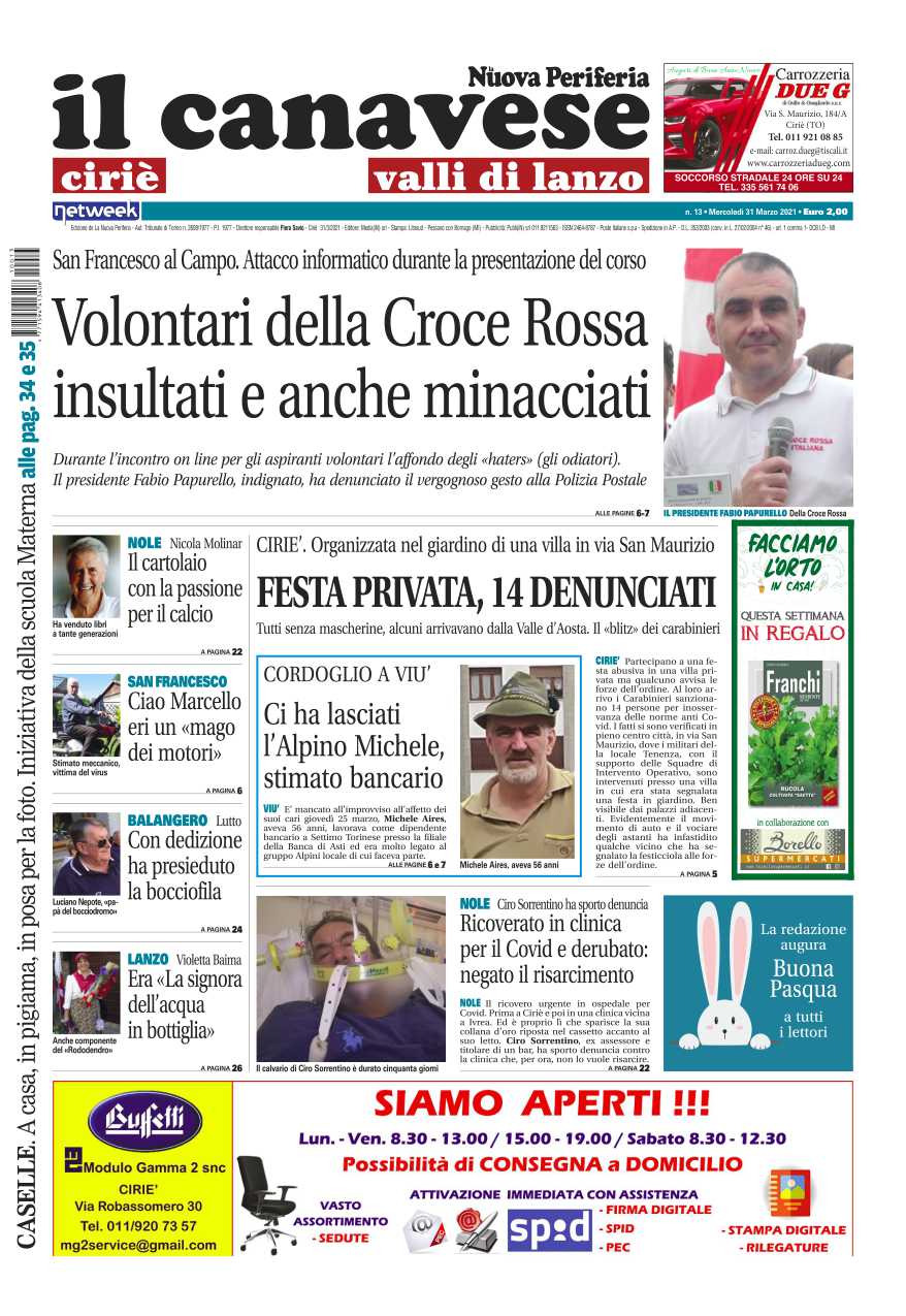 Il Canavese Ciriè e Valli di Lanzo (del 31 marzo) – Tante notizie, foto, inchieste