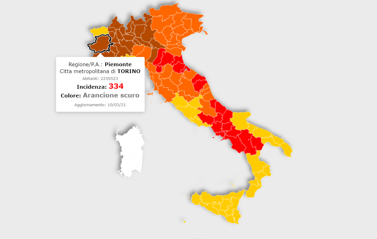 Torino sarà zona rossa: ampiamente superati i 250 casi su 100.000 abitanti, siamo a 334