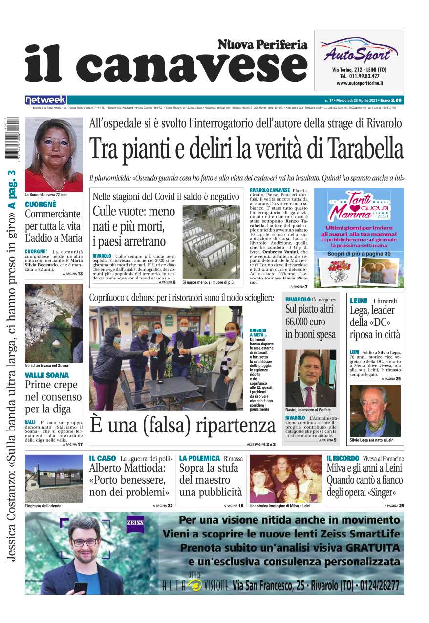 Il Canavese – edizione Rivarolo (del 28 aprile) in edicola. Ecco la prima pagina