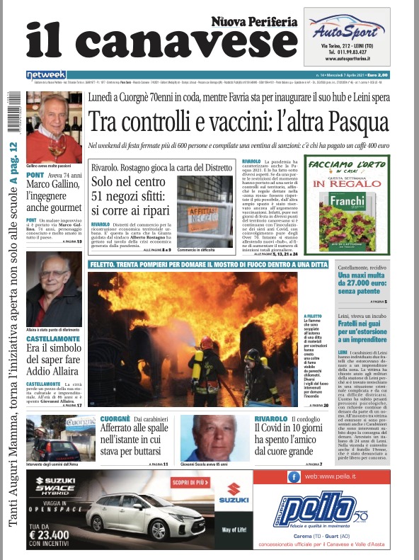 Il Canavese – edizione Rivarolo (del 07 aprile) in edicola. Ecco la prima pagina