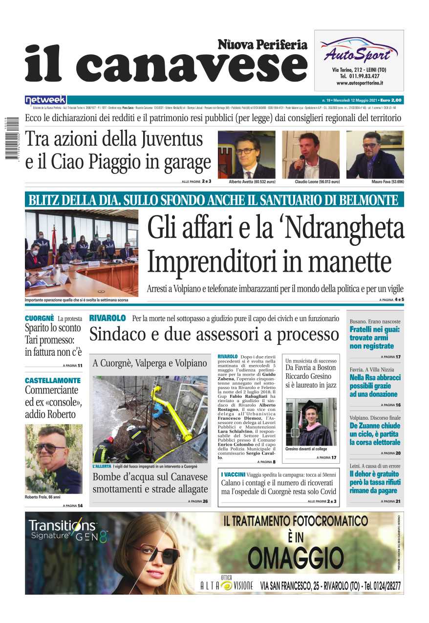 Il Canavese – edizione Rivarolo (del 12 maggio) in edicola. Ecco la prima pagina