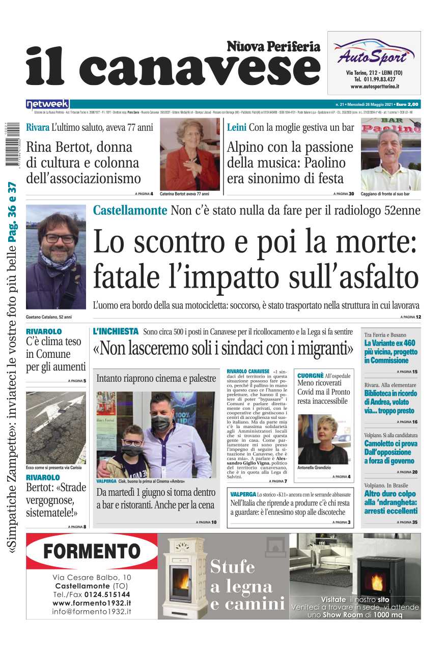 Il Canavese – edizione Rivarolo (del 26 maggio) in edicola. Ecco la prima pagina