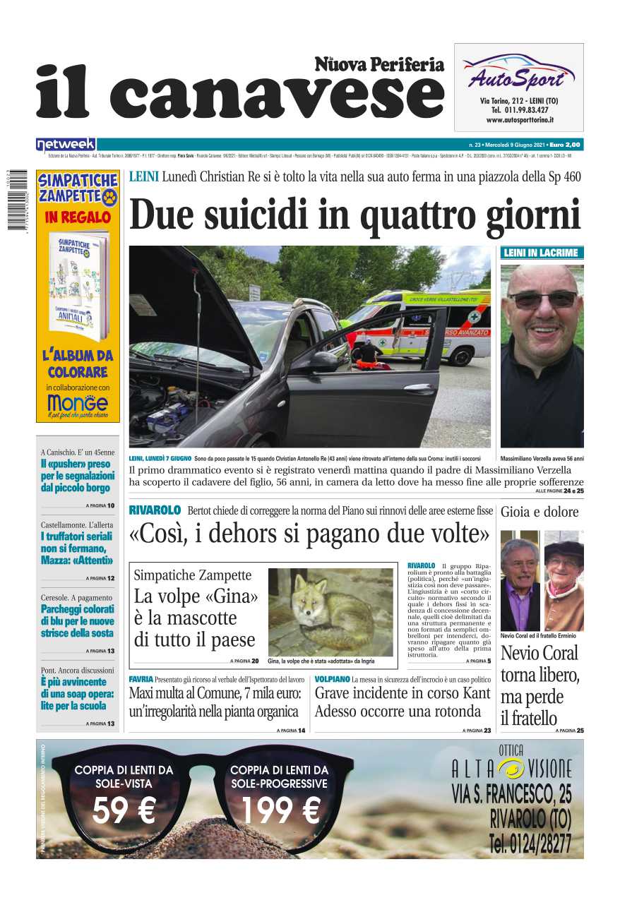 Il Canavese – edizione Rivarolo (del 09 giugno) in edicola. Ecco la prima pagina