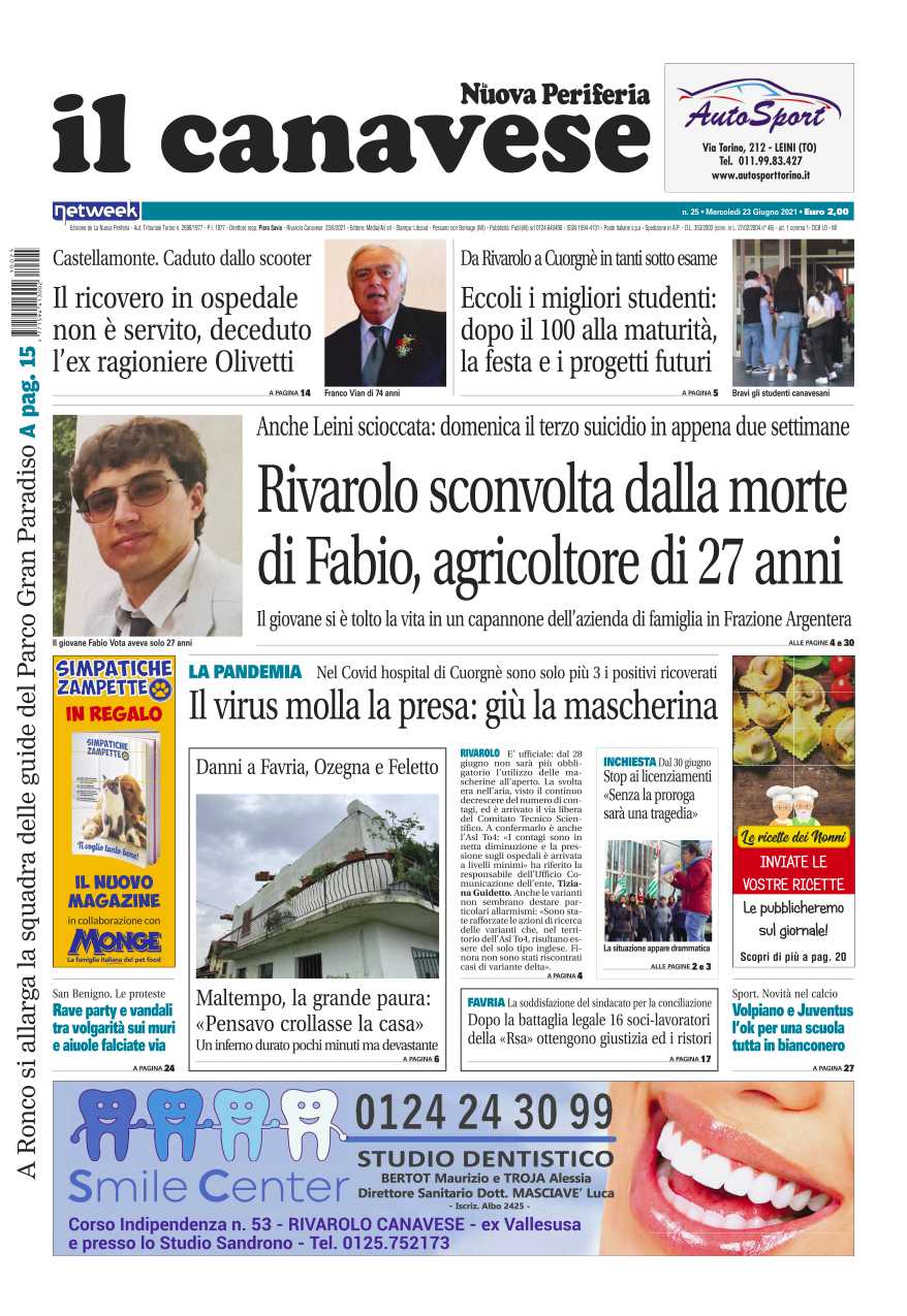 Il Canavese – edizione Rivarolo (del 23 giugno) in edicola. Ecco la prima pagina