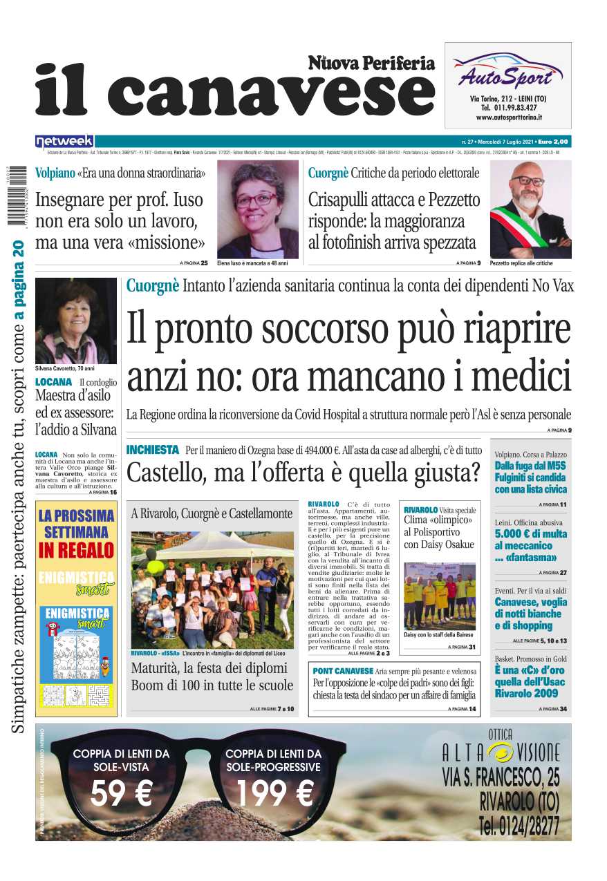 Il Canavese – edizione Rivarolo (del 07 luglio) in edicola. Ecco la prima pagina