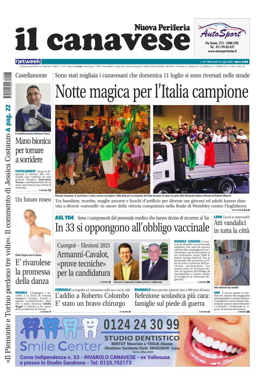 Il Canavese – edizione Rivarolo (del 14 luglio) in edicola. Ecco la prima pagina