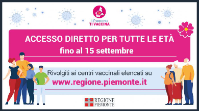 Campagna vaccinale Piemonte, esteso fino al 15 settembre l'accesso diretto per tutte le fasce di età