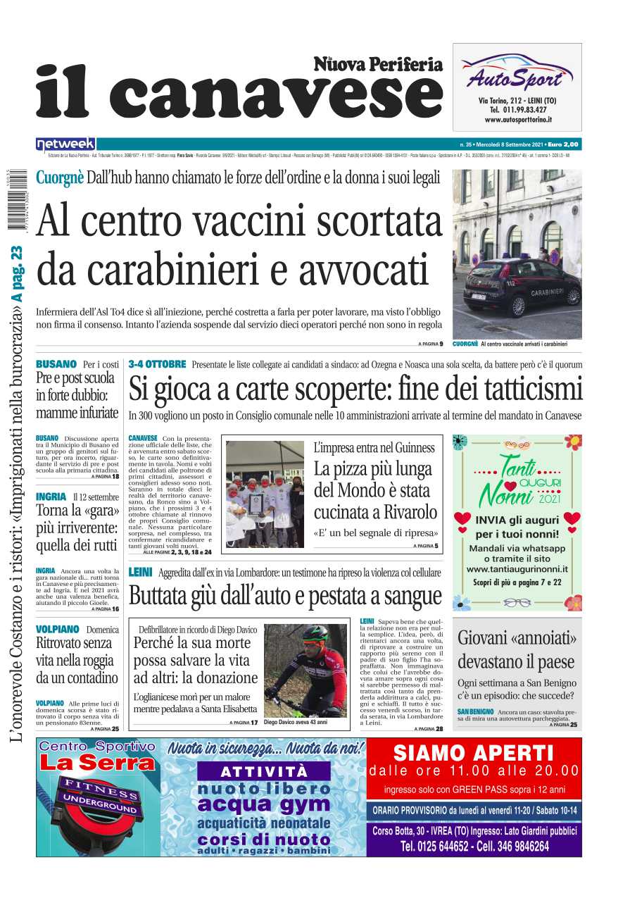 Il Canavese – edizione Rivarolo (dell’08 settembre) in edicola. Ecco la prima pagina