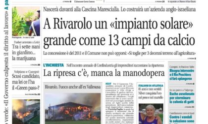 Il Canavese – edizione Rivarolo (del 22 settembre) in edicola. Ecco la prima pagina