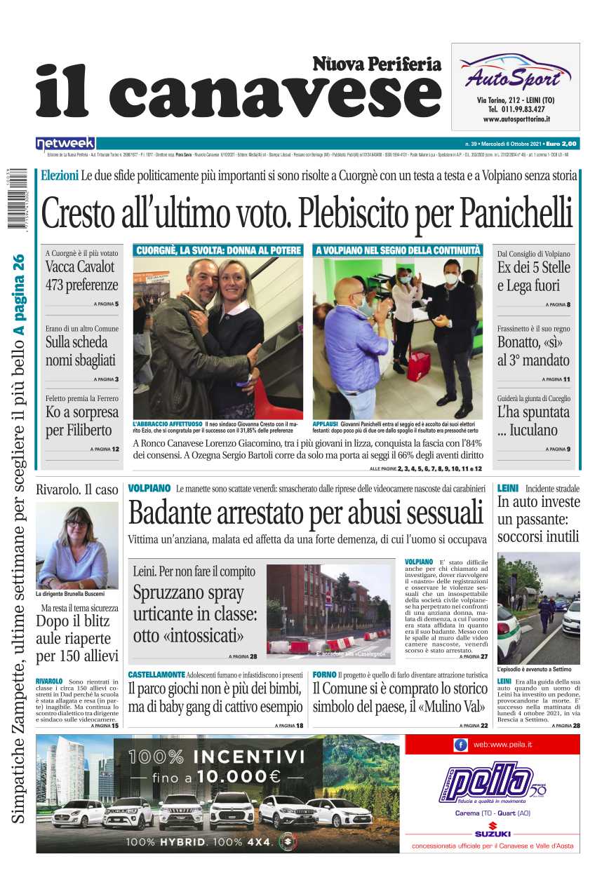 Il Canavese – edizione Rivarolo (del 06 ottobre) in edicola. Ecco la prima pagina