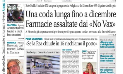 Il Canavese – edizione Rivarolo (del 20 ottobre) in edicola. Ecco la prima pagina