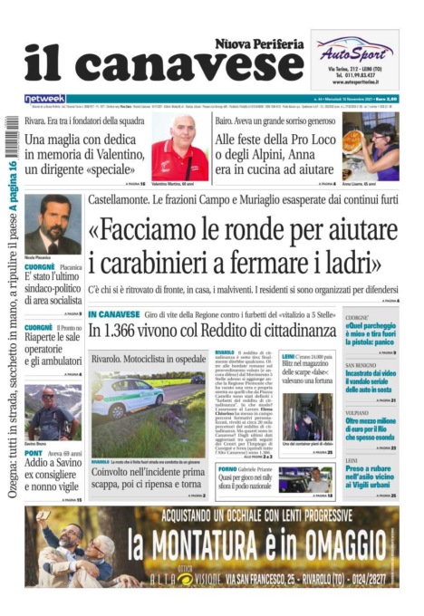 Il Canavese – edizione Rivarolo (del 10 novembre) in edicola. Ecco la prima pagina