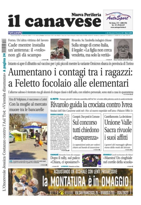 Il Canavese – edizione Rivarolo (del 08 dicembre) in edicola. Ecco la prima pagina