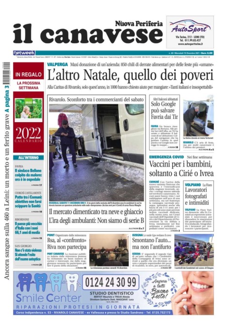 Il Canavese – edizione Rivarolo (del 15 dicembre) in edicola. Ecco la prima pagina