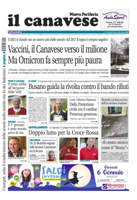 Il Canavese – edizione Rivarolo (del 05 gennaio) in edicola. Ecco la prima pagina